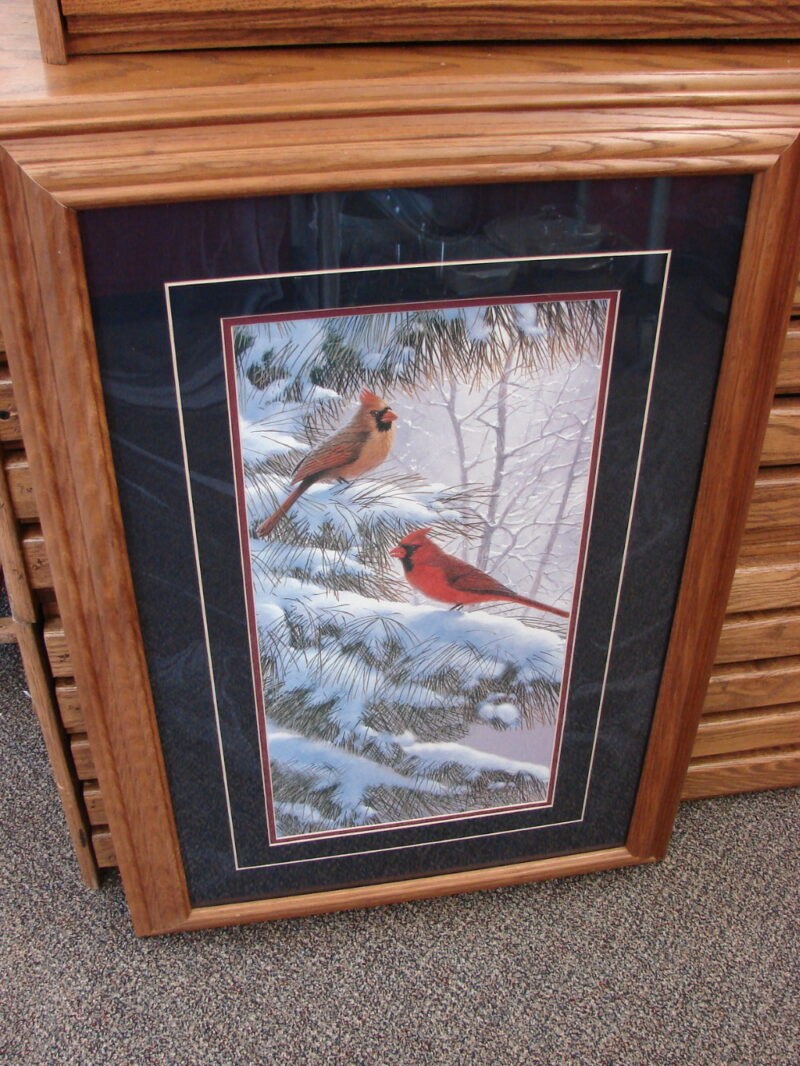 Derk Hansen Framed Winter Song Northern Cardinal Snowy Pine Bough Artwork, Moose-R-Us.Com Log Cabin Decor