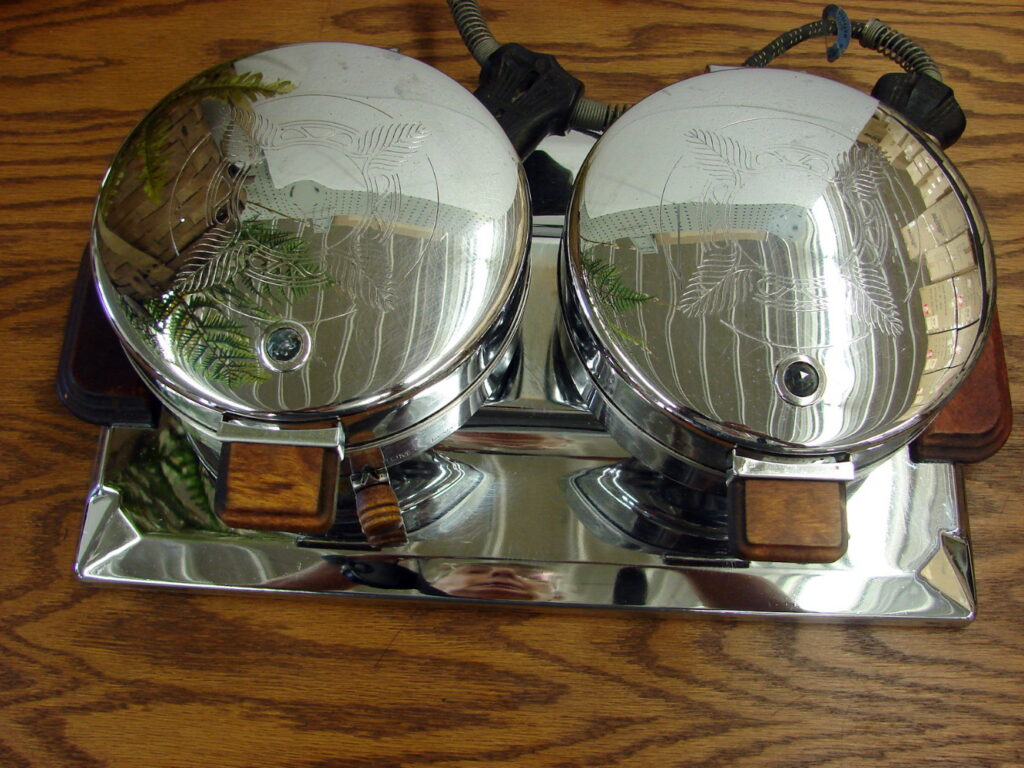 Vintage Art Deco Chrome Double Waffle Maker Baker Electric Dominion