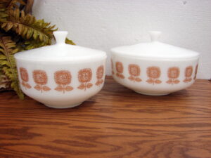 Vintage Federal Clear Glass Yorktown Thumb Print Snack Set in Original Display Box, Moose-R-Us.Com Log Cabin Decor