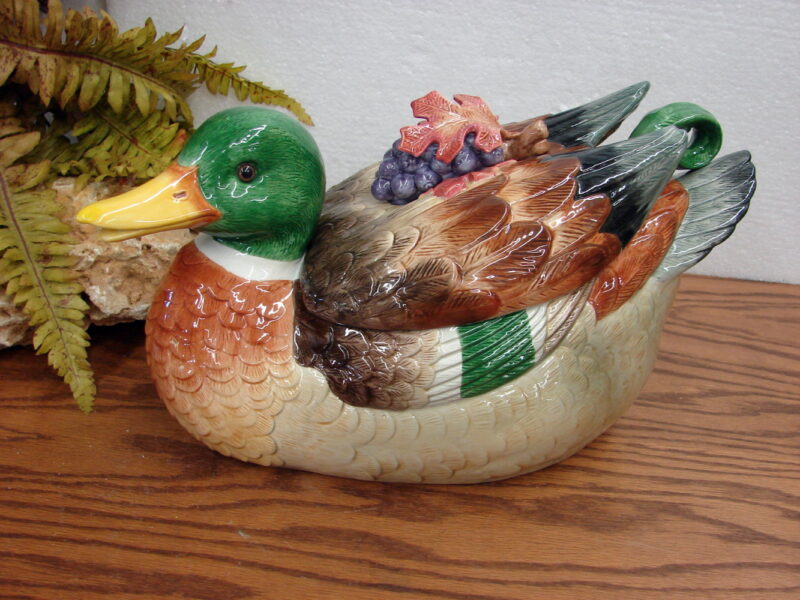 Fitz and Floyd Mallard Duck Soup Tureen Serving Bowl w/ Curled Tail Feather Ladle, Moose-R-Us.Com Log Cabin Decor