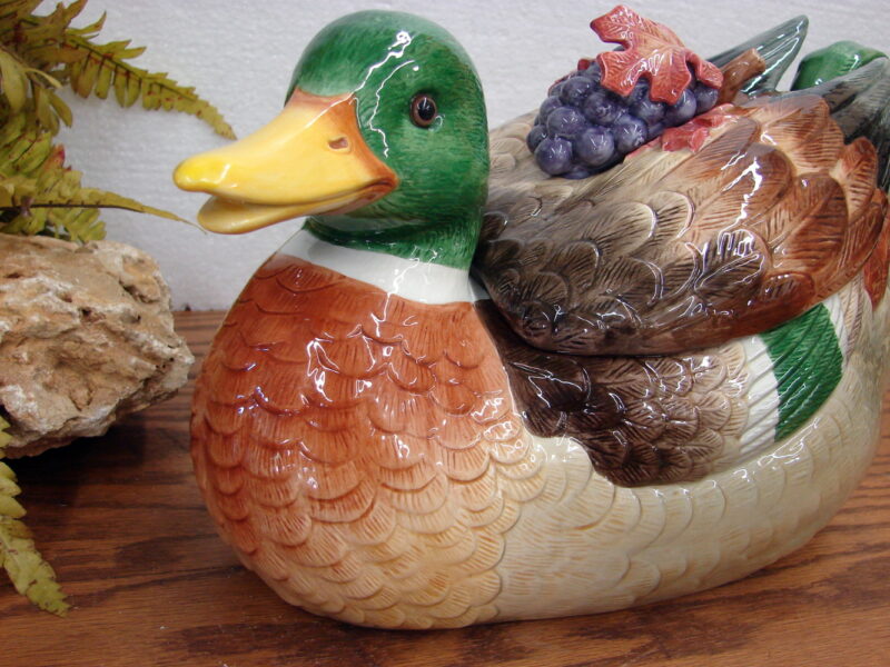 Fitz and Floyd Mallard Duck Soup Tureen Serving Bowl w/ Curled Tail Feather Ladle, Moose-R-Us.Com Log Cabin Decor