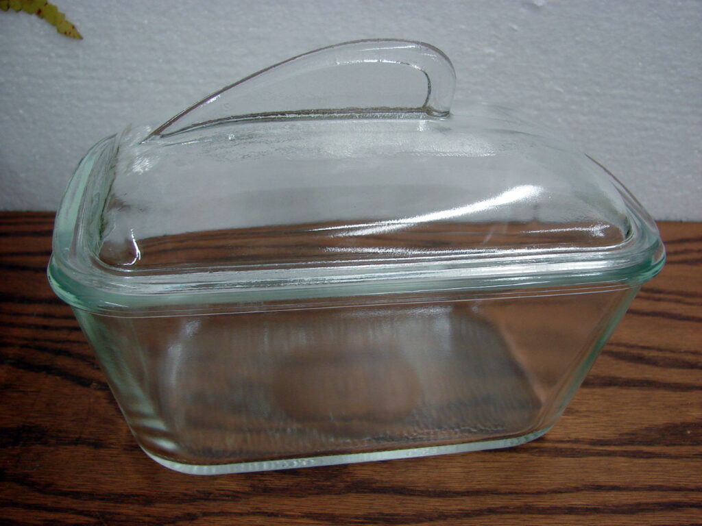 Vintage Clear Glass Glasbake Art Deco Fin Lid Bread Loaf Pan Lidded 1 1