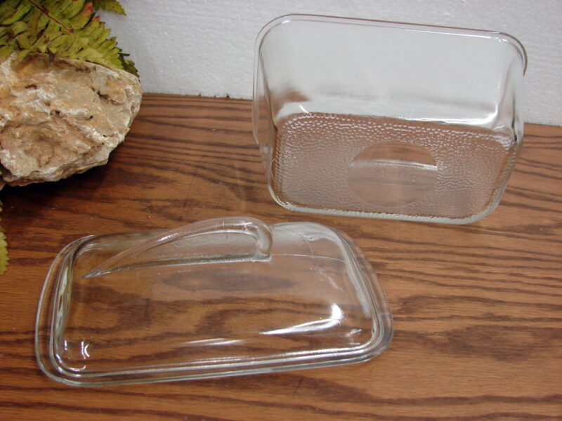 Vintage Clear Glass Glasbake Art Deco Fin Lid Bread Loaf Pan Lidded 1 1/2 Quart, Moose-R-Us.Com Log Cabin Decor