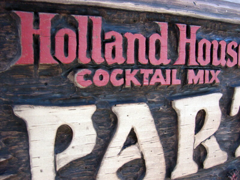Vintage Wood Carved Tiki Party Holland House Party Center Cocktail Mix Sign 42&#8243;, Moose-R-Us.Com Log Cabin Decor