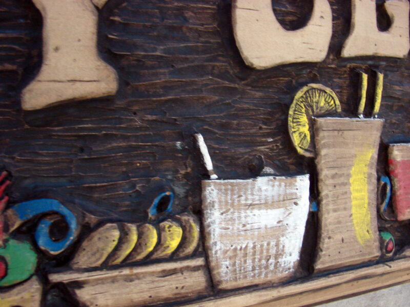 Vintage Wood Carved Tiki Party Holland House Party Center Cocktail Mix Sign 42&#8243;, Moose-R-Us.Com Log Cabin Decor