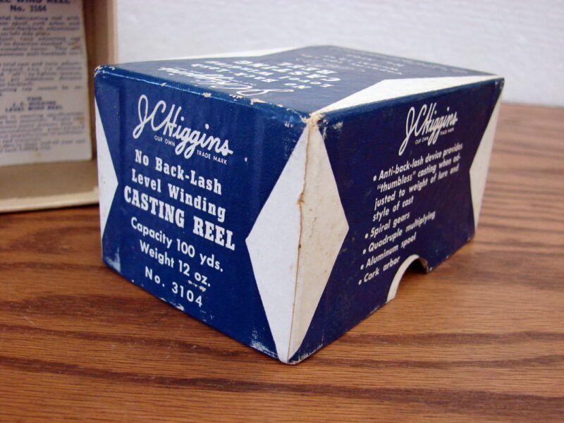 Vintage JC Higgins Level Winding Casting Reel Box w/ Paperwork, Moose-R-Us.Com Log Cabin Decor