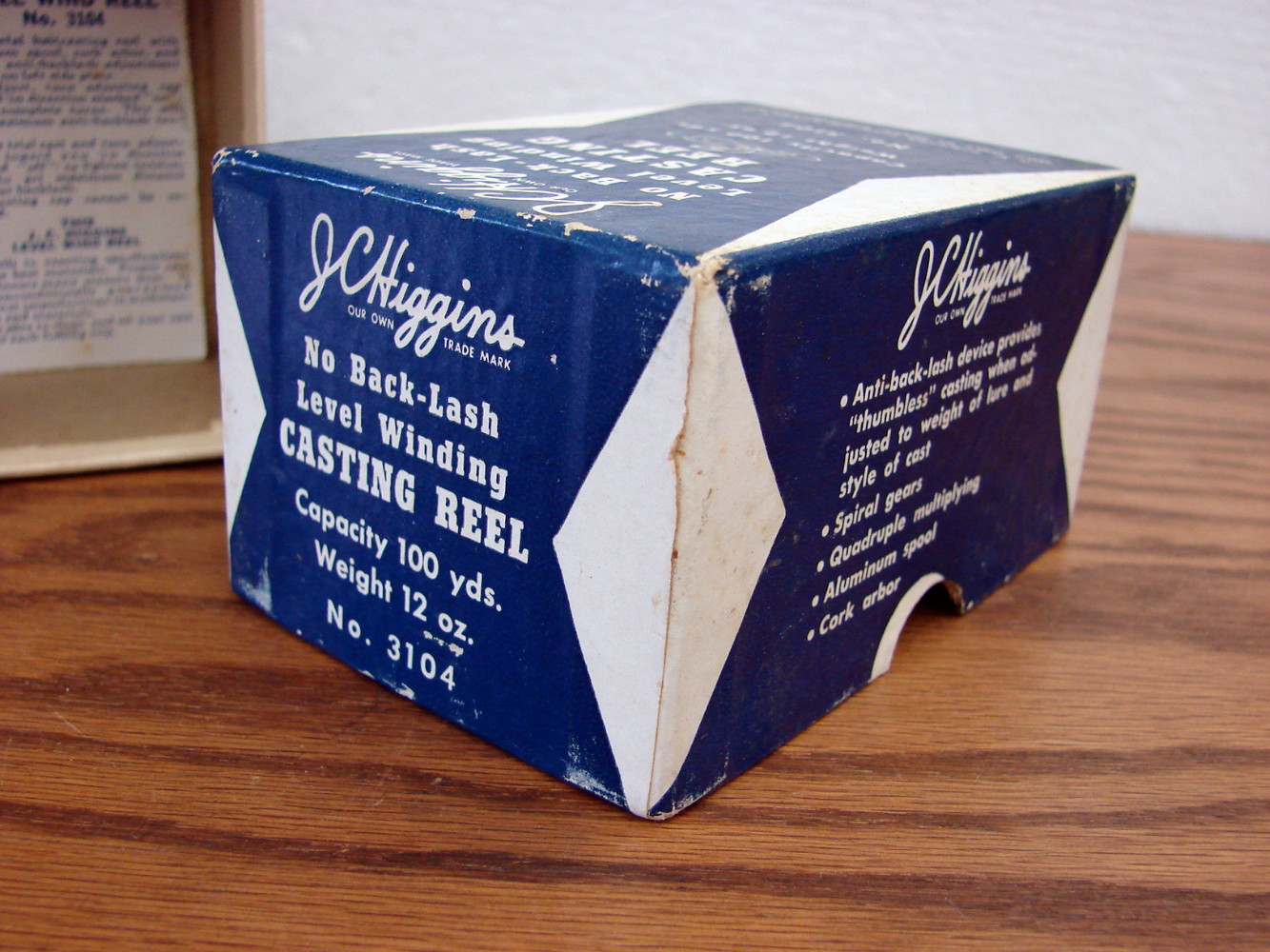 Vintage JC Higgins Level Winding Casting Reel Box w/ Paperwork -   Log Cabin Decor