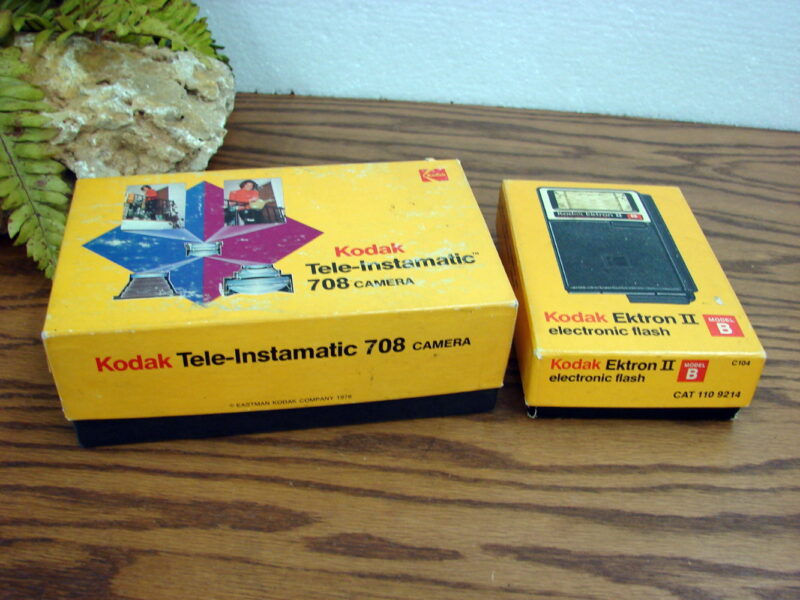 Vintage Kodak Tele-Instamatic 708 w/ Box Ektron Flash Assembly w/ Box, Moose-R-Us.Com Log Cabin Decor