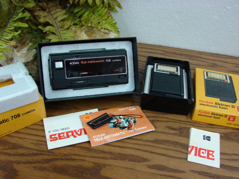 Vintage Kodak Tele-Instamatic 708 w/ Box Ektron Flash Assembly w/ Box, Moose-R-Us.Com Log Cabin Decor