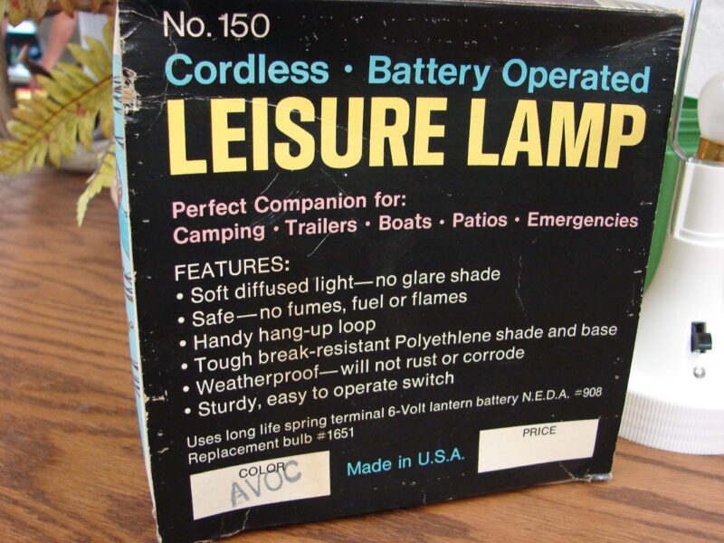 Vintage Leisure Lamp 6 Volt Camping Cabin Table Lamp w/ Box, Moose-R-Us.Com Log Cabin Decor