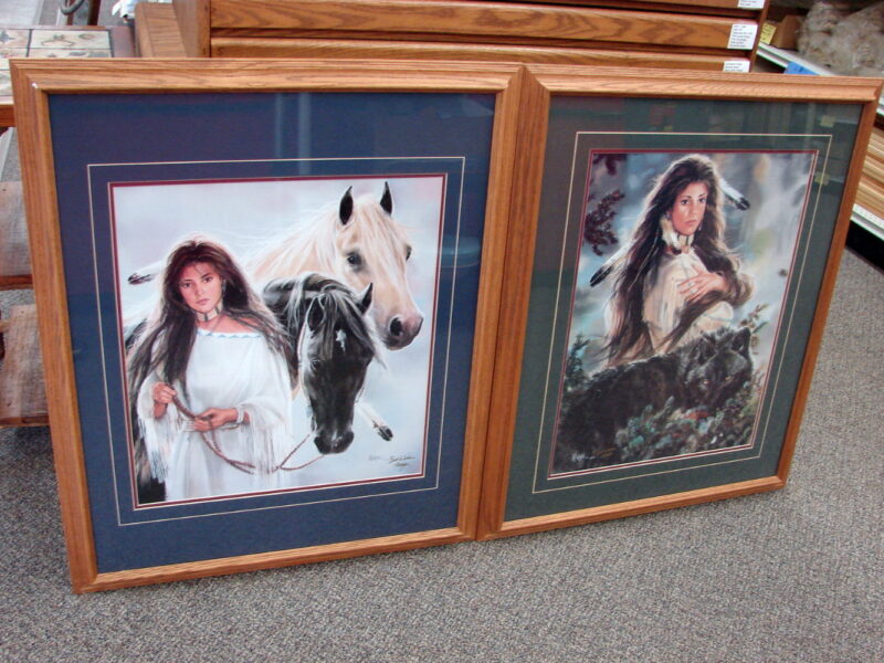 Framed Matted Black Magic Dowry Artwork Maija Native American Woman Wolf Horses, Moose-R-Us.Com Log Cabin Decor