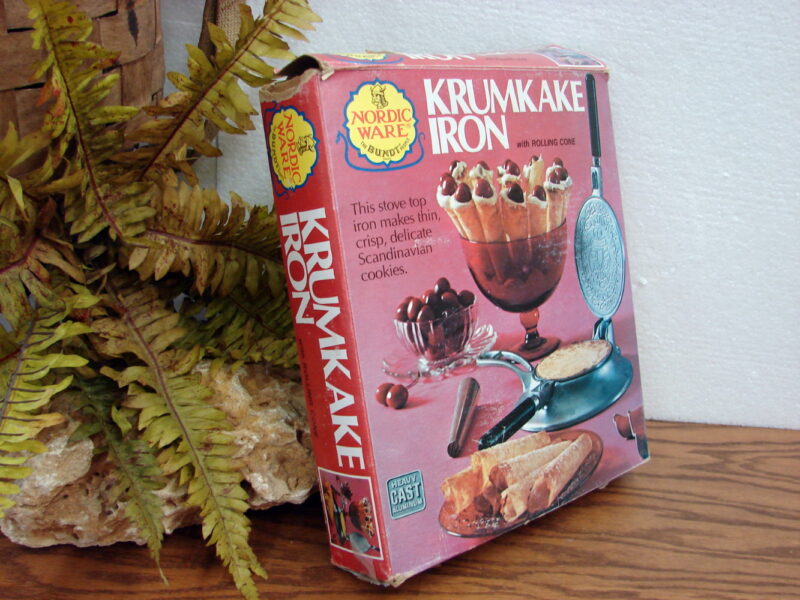 Vintage Scandinavian Nordic Ware Krumkake Iron Stove Top Complete in Original Box, Moose-R-Us.Com Log Cabin Decor