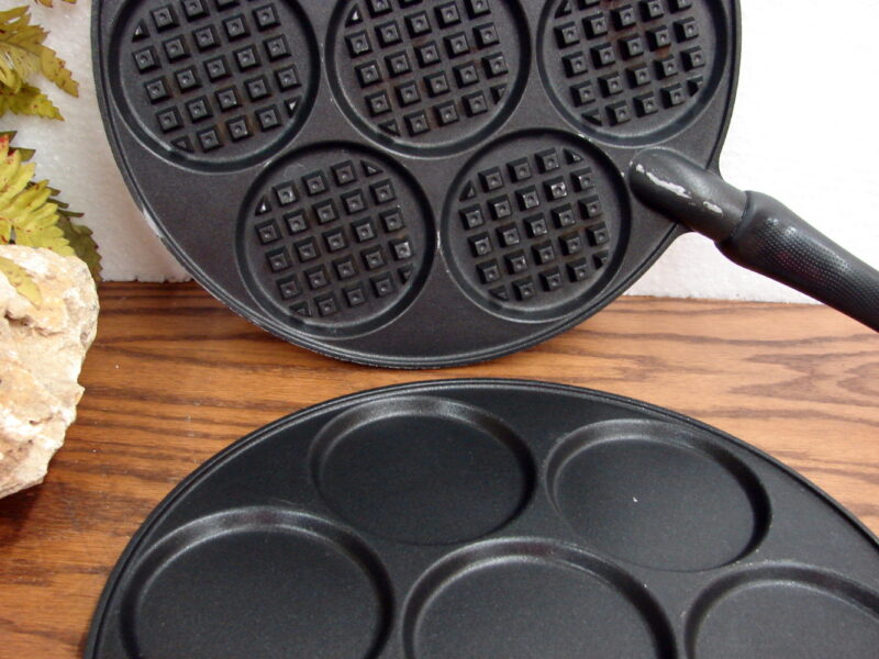 Vintage Scandinavian Nordic Ware Pancake Waffle Skillet Mold Frying Pans, Moose-R-Us.Com Log Cabin Decor