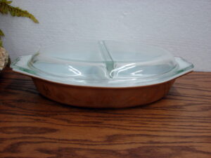 Vintage PYREX Early American Patterned #1063 Divided Dish w/ Lid