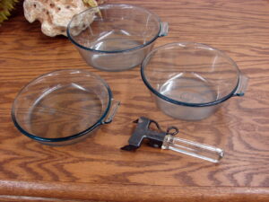 Set/3 Vintage PYREX Flameware Glass Sauce Fry Pans #817 #832 #833 w/ Detachable Handle