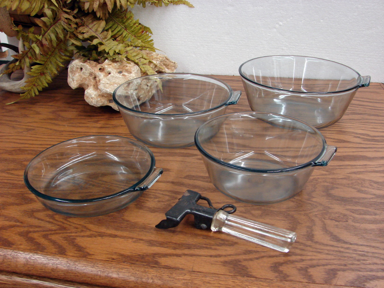 Vintage Blue Pyrex Flameware Pots Set of Four 4 Detachable Handles