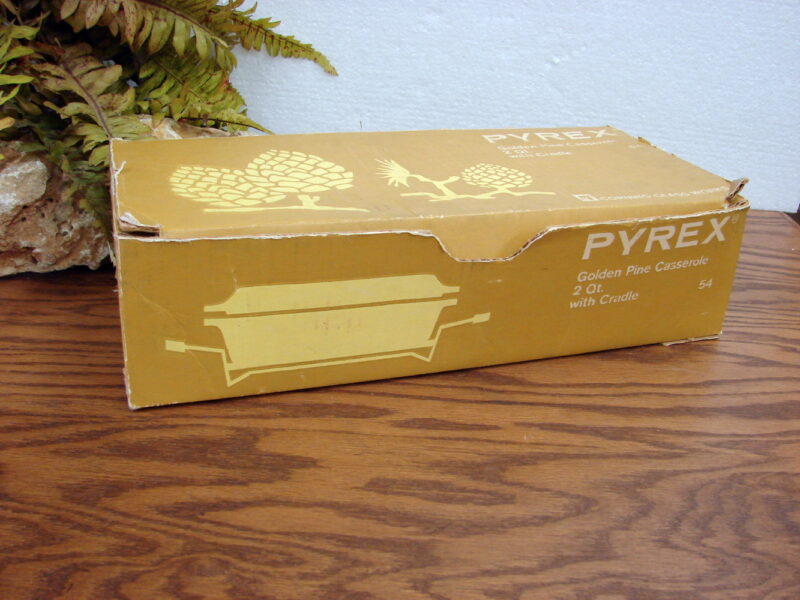 Vintage PYREX Golden Pinecone Casserole 2 Quart w/ Cradle Original Box, Moose-R-Us.Com Log Cabin Decor