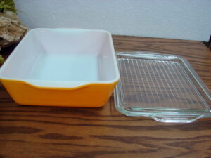 Vintage PYREX Bright Orange Yellow Daisy Sunflower Refrigerator Dish
