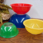 Vintage PYREX Primary Color Clear Bottom Nesting Mixing Bowl Set 322 323 325 326