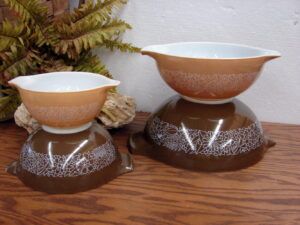 Set/4 Vintage PYREX Woodland Tan Brown Cinderella Nesting Mixing Bowl Set #441 #442 #443 #444