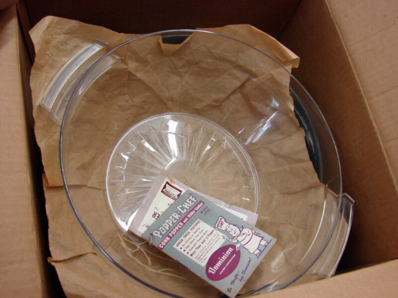 Vintage Sears MCM Flying Saucer Aluminum Popcorn Popper w/ Box, Moose-R-Us.Com Log Cabin Decor