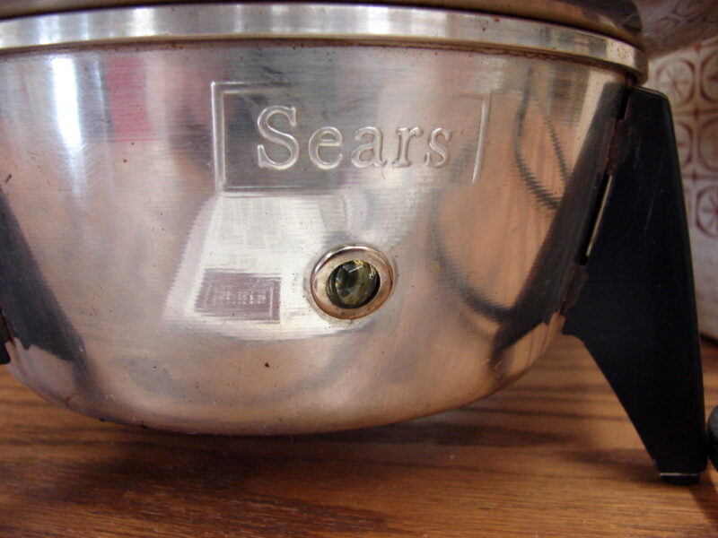 Vintage Sears MCM Flying Saucer Aluminum Popcorn Popper w/ Box, Moose-R-Us.Com Log Cabin Decor