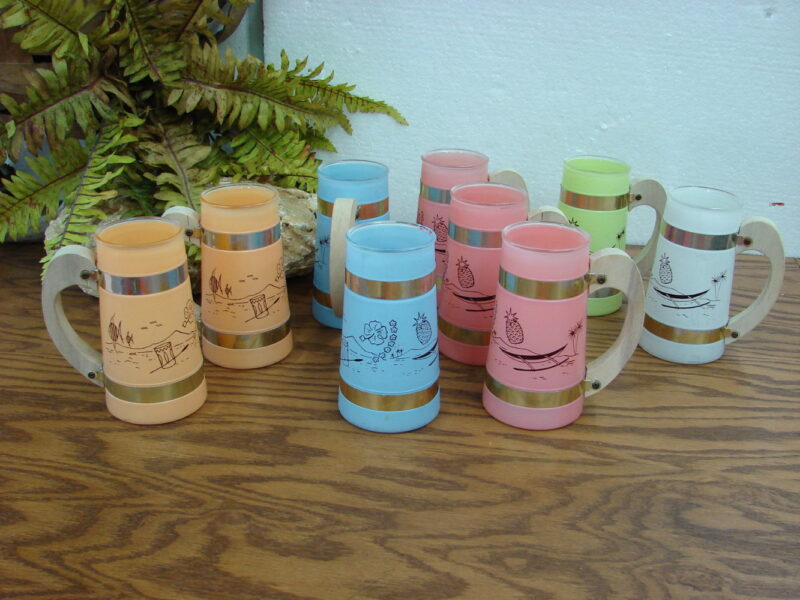 Siesta Ware Glass Hawaiian Tiki Mugs Wood Handle Barrel and Tankard, Moose-R-Us.Com Log Cabin Decor
