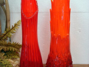 Oversized Tall Orange Swung Glass Vase LE Smith Mid Century Modern Decor