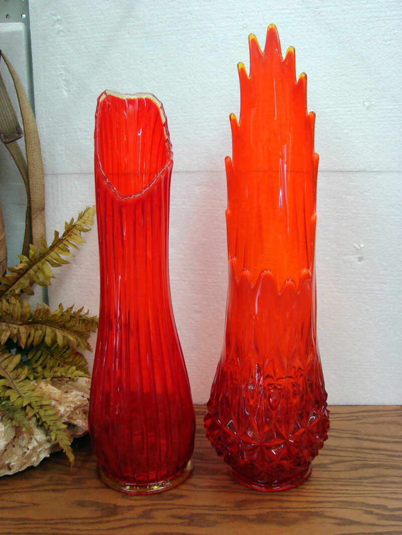 Oversized Tall Orange Swung Glass Vase LE Smith Mid Century Modern Decor, Moose-R-Us.Com Log Cabin Decor