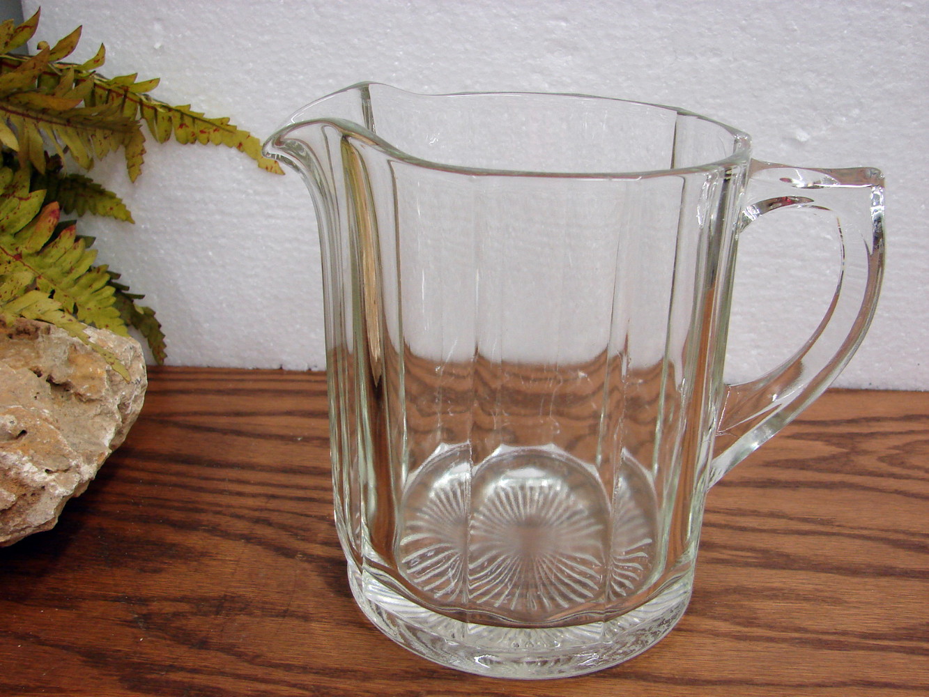Vintage MCM Thick Heavy Clear Glass Water Beer Milk Pitcher Panel Starburst
