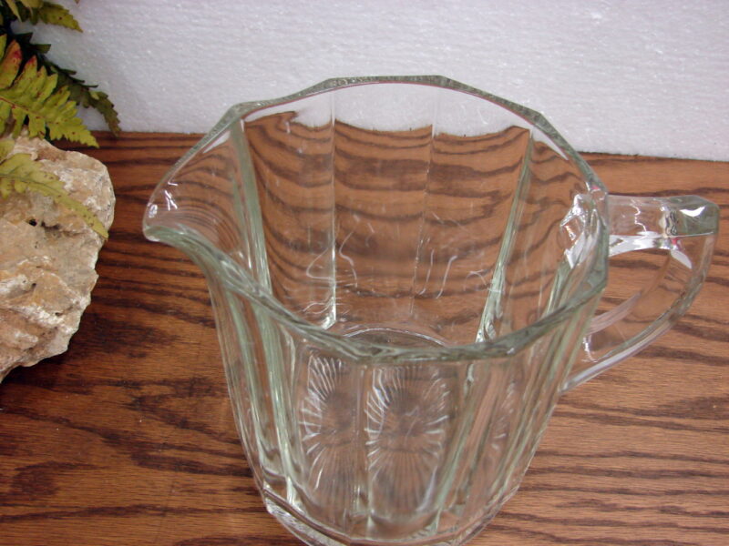 Vintage MCM Thick Heavy Clear Glass Water Beer Milk Pitcher Panel Starburst, Moose-R-Us.Com Log Cabin Decor