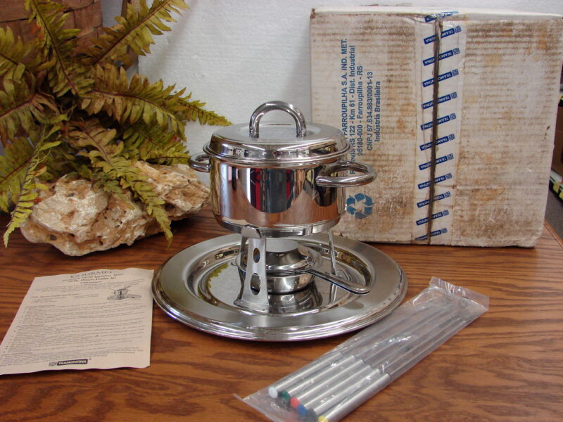 Vintage Tramontina Fondue Ensemble Chrome Heavy Duty Set, Moose-R-Us.Com Log Cabin Decor