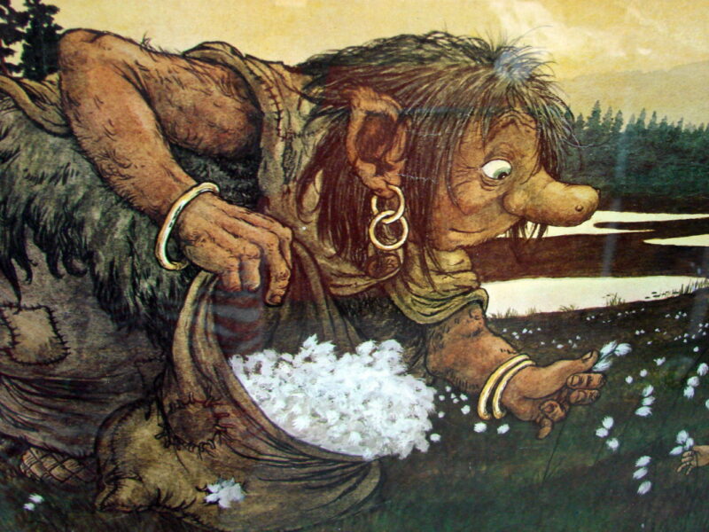 Rolf Lidberg Emma Hill Troll Poster Print Framed Gathering Cotton To Keep Warm, Moose-R-Us.Com Log Cabin Decor