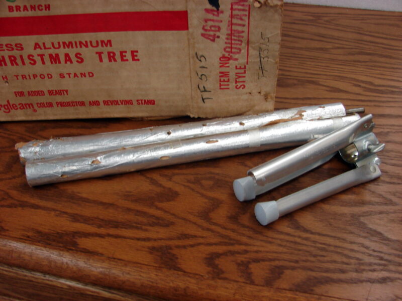 Vintage Evergleam 55 Branch Aluminum Christmas Tree 4 Foot Original Box Tripod Stand, Moose-R-Us.Com Log Cabin Decor