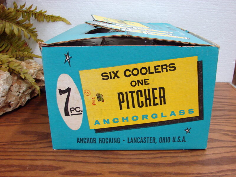 Vintage Anchor Hocking Butterprint NIB Cooler Set Pennsylvania Dutch Glasses Pitcher, Moose-R-Us.Com Log Cabin Decor
