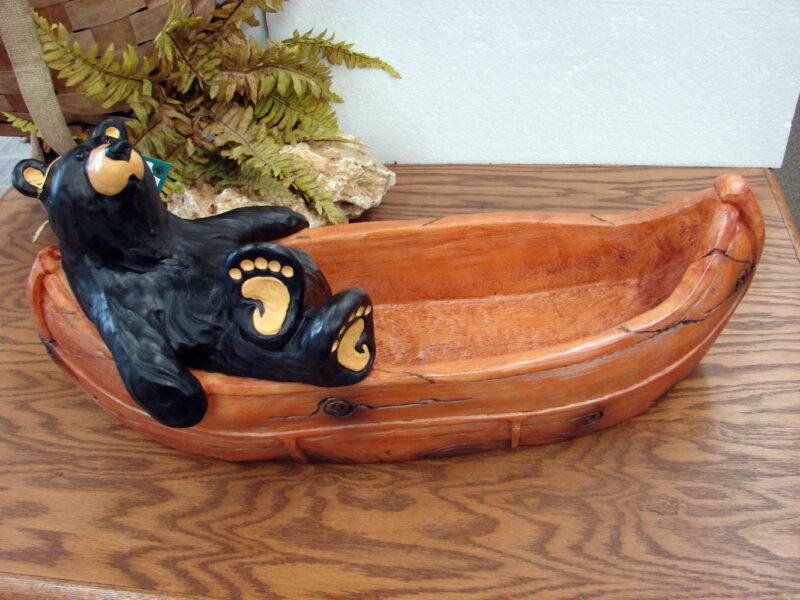 New Big Sky Carvers Bearfoots Bears Jeff Fleming Lazy River Canoe Grand Bear Figurine, Moose-R-Us.Com Log Cabin Decor