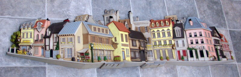 Vintage 1976 Burwood Products 3-D Oversized 55&#8243; Wall Hanging Street Scene Houses, Moose-R-Us.Com Log Cabin Decor