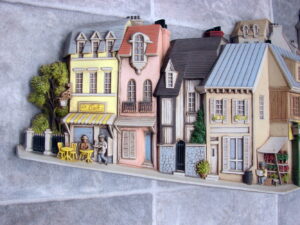 Vintage 1976 Burwood Products 3-D Oversized 55" Wall Hanging Street Scene Houses