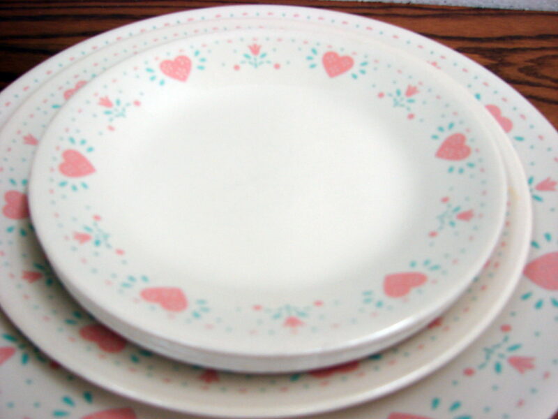 Vintage Corning Ware Corelle USA Forever Yours Pink Hearts Dinnerware Kitchen Accessories, Moose-R-Us.Com Log Cabin Decor
