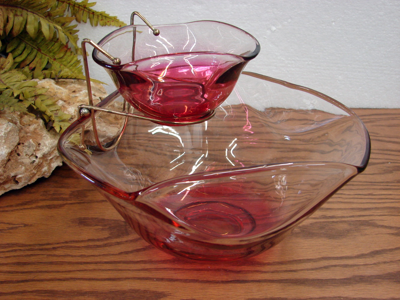 Indiana Glass Cranberry Glass Punch Bowl Set 11 Glasses Footed