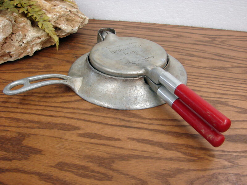 Antique Krumkake Iron Red Wood Handle Plastics for Industry Mpls Nordic Ware, Moose-R-Us.Com Log Cabin Decor