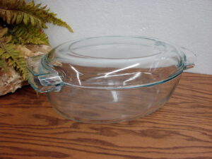Vintage PYREX Glass Clear Blue Tint France de Corning Casserole w/ Lid #460 Oval 12x9x6"