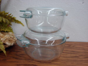 Vintage PYREX Glass Clear Blue Tint France de Corning Casserole w/ Lid #454 8x5"