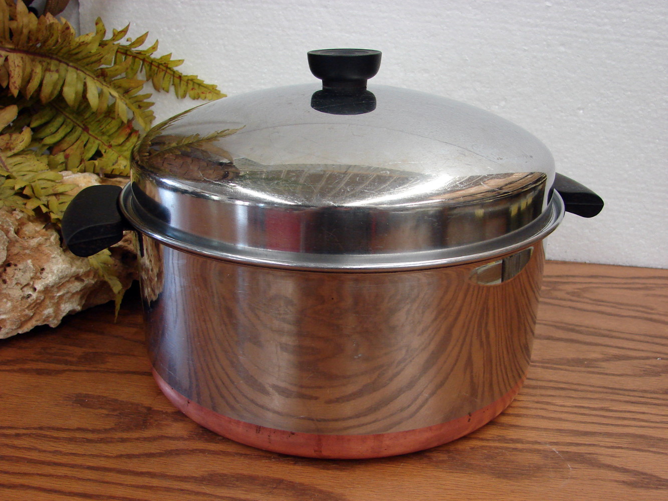 Vintage Copper Bottom Revere Ware 6 Quart Stock Pot Heavy Duty Commercial w/ Dome Lid