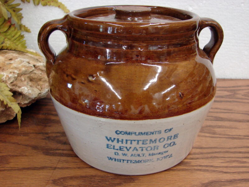 Antique Red Wing Stoneware Advertising Bean Pot Whittemore Iowa Farming, Moose-R-Us.Com Log Cabin Decor