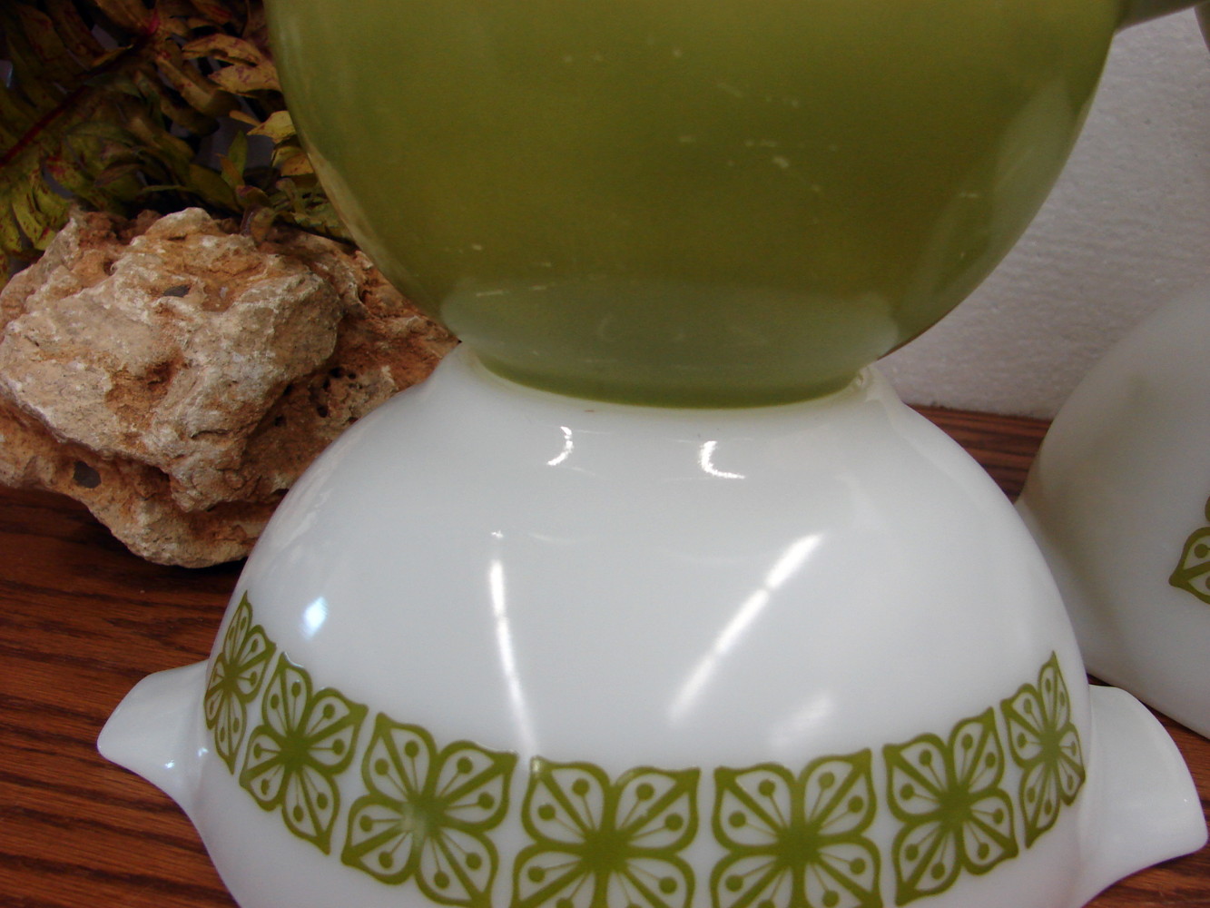 Set/4 Vintage PYREX Verde Green Autumn Floral #441-444 Cinderella Nesting Mixing Bowl - Image 3