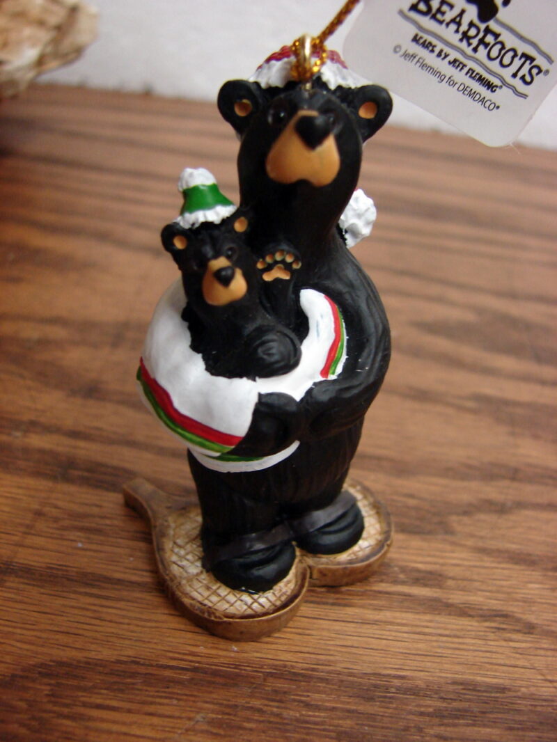 New Big Sky Carvers Bearfoots Bears Jeff Fleming Snowshoe with Baby Ornament, Moose-R-Us.Com Log Cabin Decor