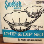 Vintage Anchor Hocking Swedish Modern 22k Gold Edge Clear Chip Dip Set NIB - Image 3
