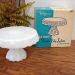 Vintage Anchor Hocking Milk Glass Grape Footed Pedestal Cake Stand NIB