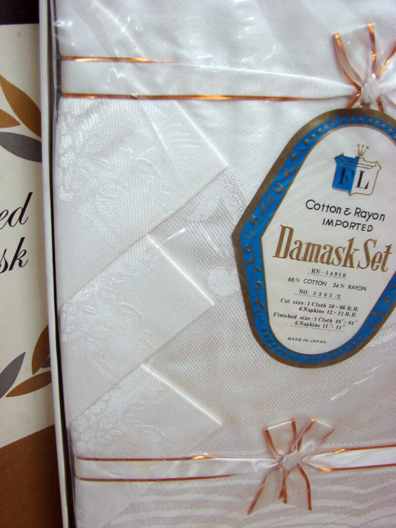 Vintage NIB Damask Set 1950&#8217;s Wedding Gift 48 x 64 Table Cloth &#038; Napkins, Moose-R-Us.Com Antiques Collectibles Log Cabin Decor